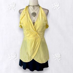 BCBG MAXAZRIA Butter Yellow Coquette Silk Fairy Babydoll Halter Cami Top S